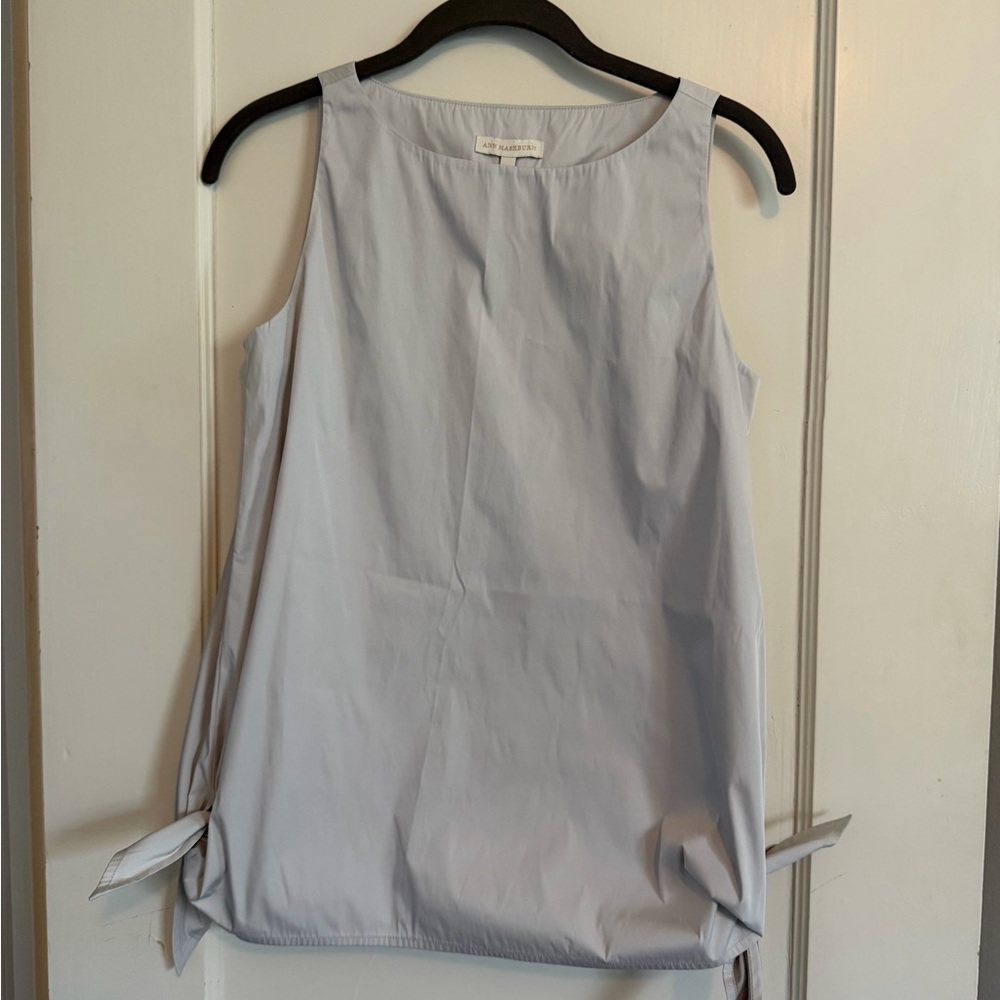 ANN MASHBURN Light Blue Sleeveless Tie-Hem Shell